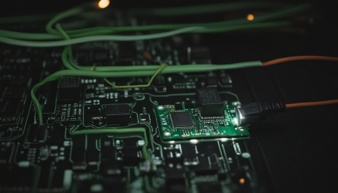 TrailCurrent circuit board with USB cable and green status LED