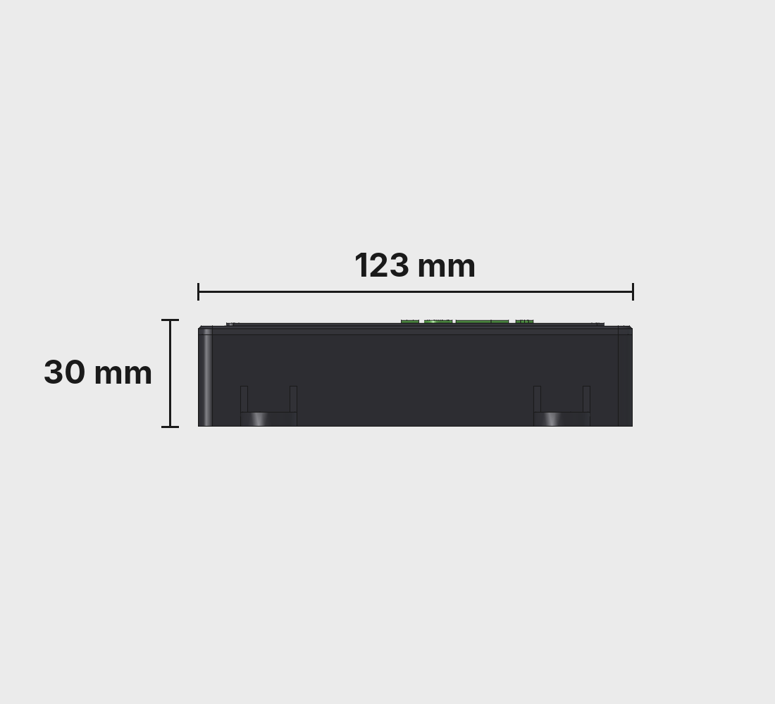 Plateau long side view, 123 by 30 millimetres