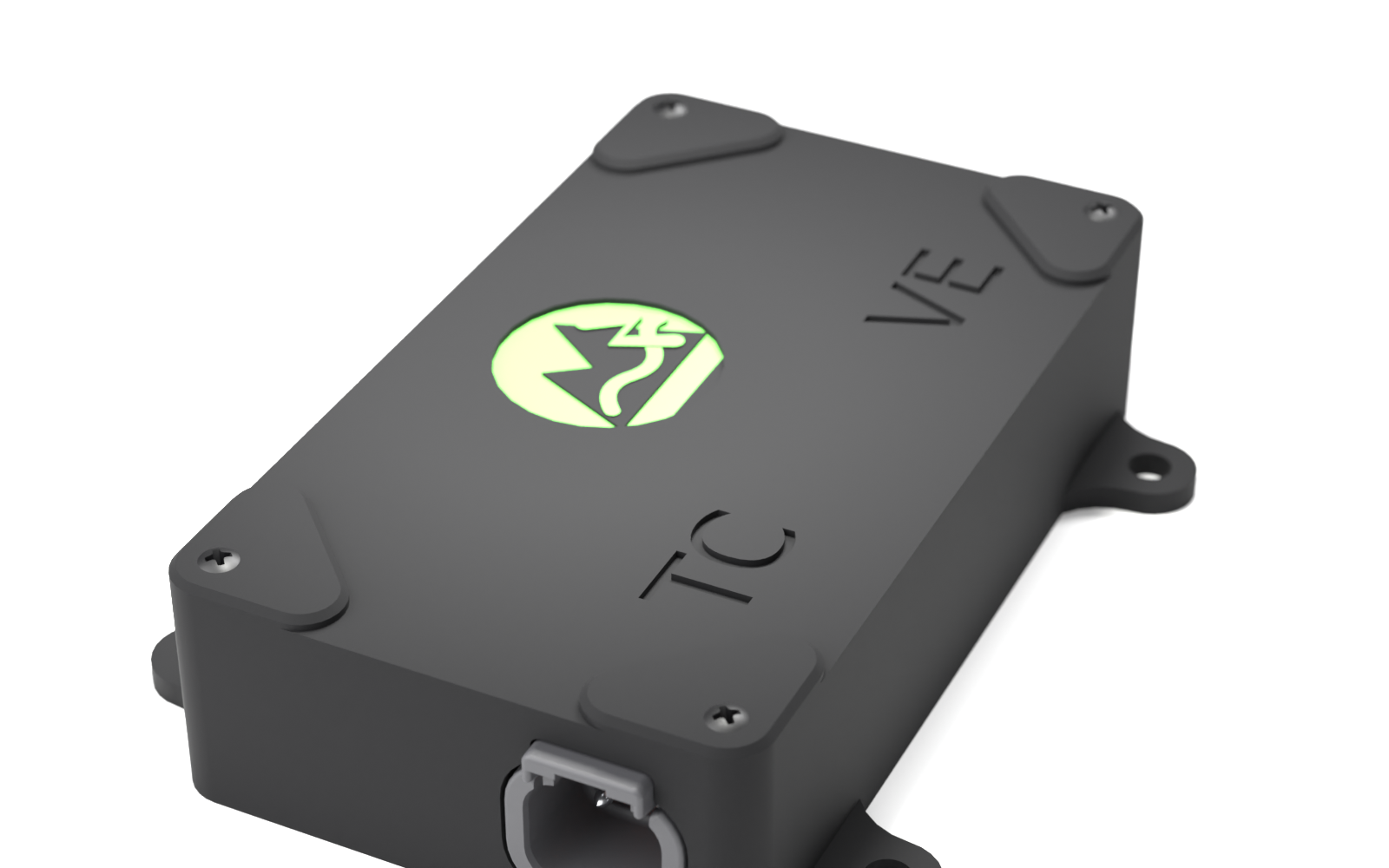 TrailCurrent Solstice enclosure, black ABS with green TrailCurrent logo on the cover