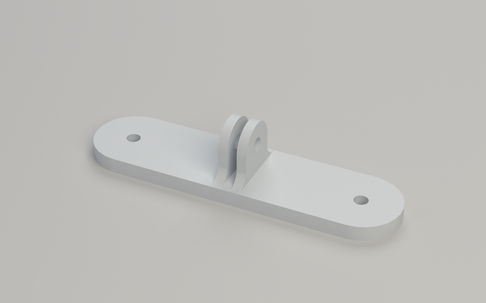 3D printed GoPro mount adapter for Spotter: long flat plate with two M4 through-holes and a central GoPro three-prong tab
