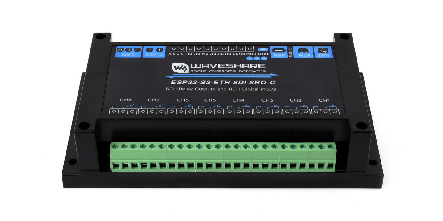 Switchback 8-channel relay and digital input module in a screw-mount enclosure