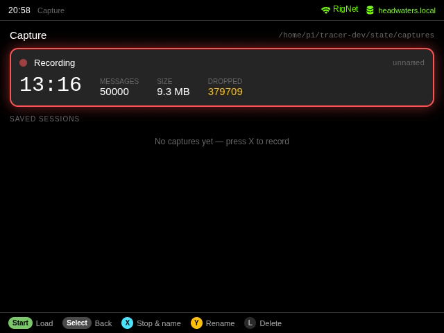 Tracer Capture screen recording MQTT traffic, showing elapsed time, message count and file size