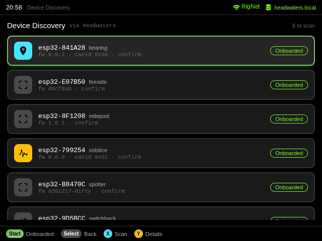 Tracer Discovery screen listing ESP32 modules found on the network with their names and onboarding status